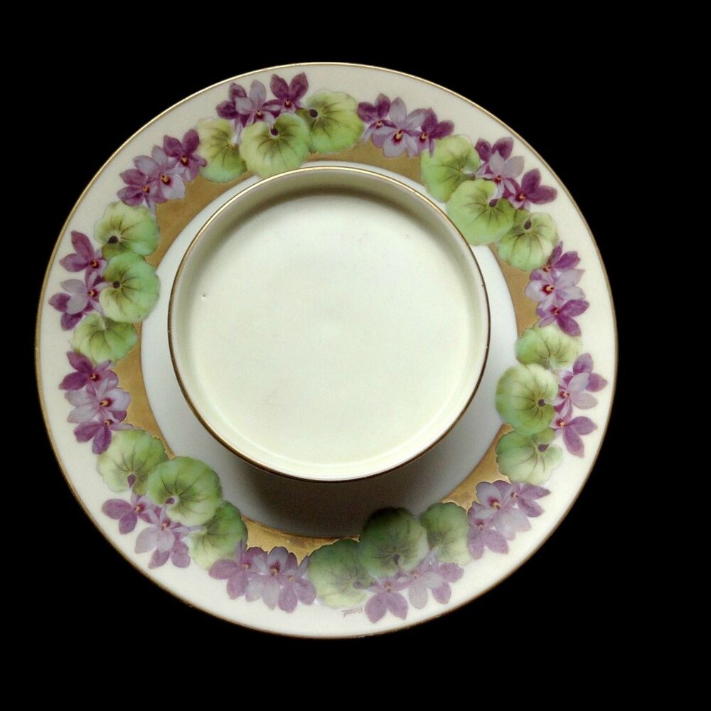 Bavaria Two Tiered Serving Plate Hand Painted Artist Signed Violets Grannycore - Picture 2 of 5